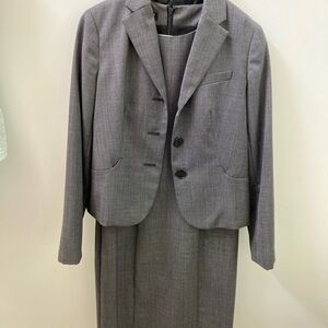 Talbots fitted two-piece suit with shift, blazer and silk sleeveless blouse